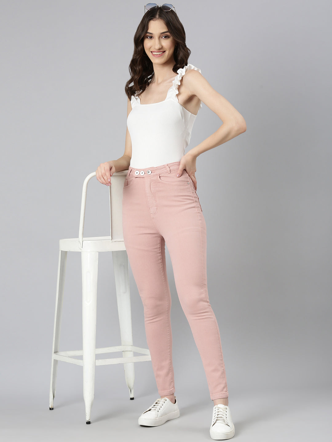 Women Pink Solid Slim Fit Denim Jeans
