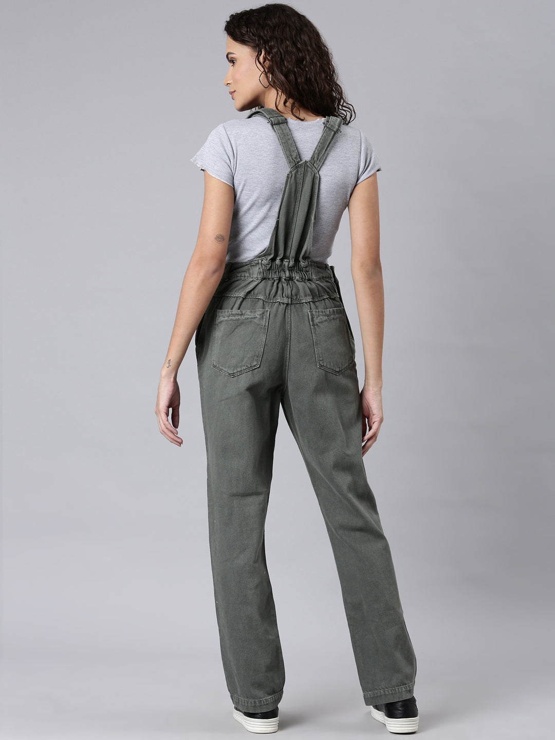 Women Olive Solid Dungaree