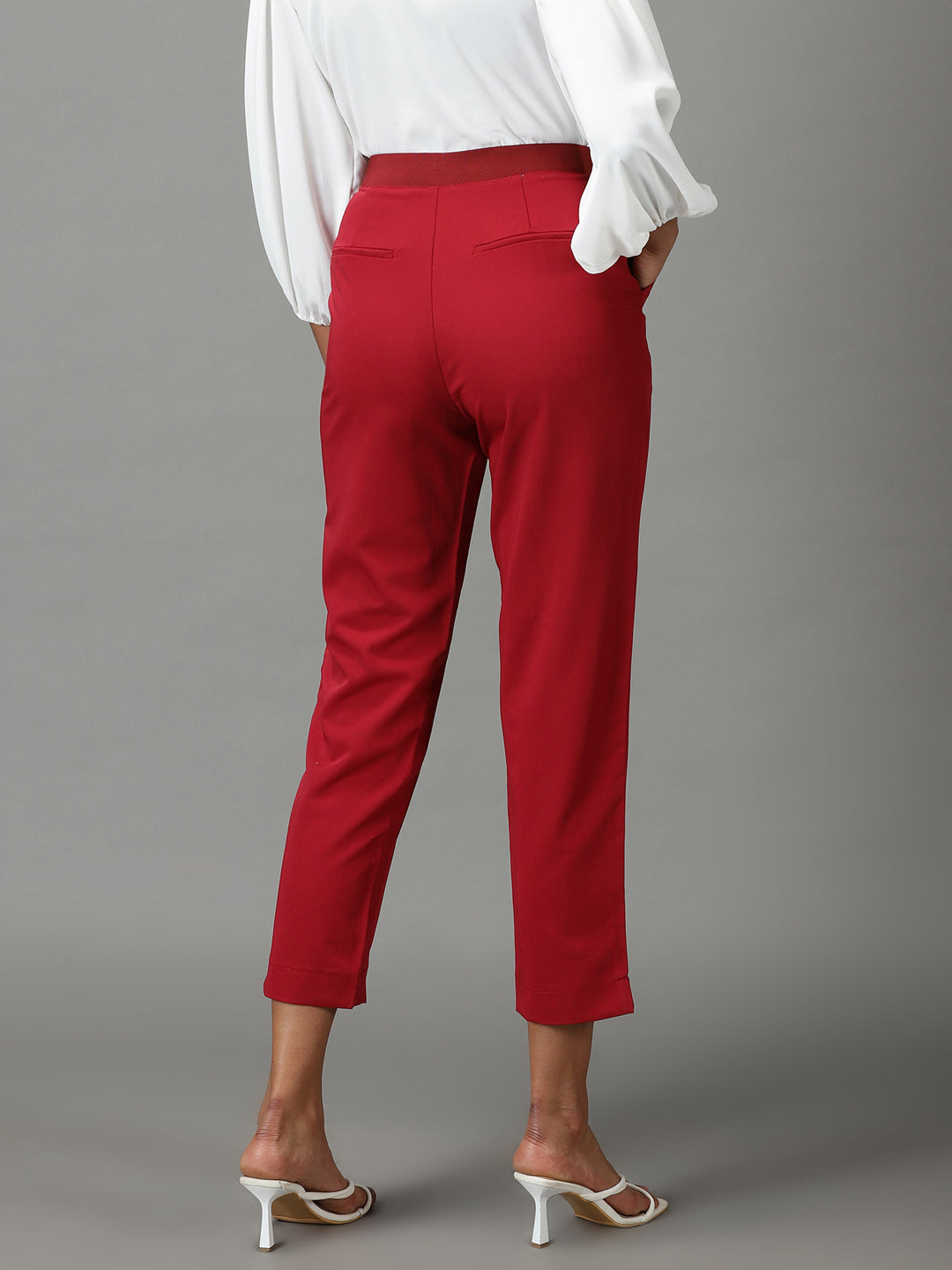 Women's Maroon Solid Formal Trouser