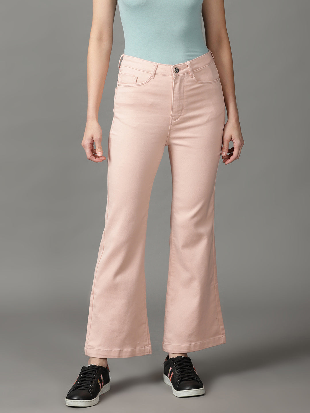 Women's Peach Solid Bootcut Denim Jeans