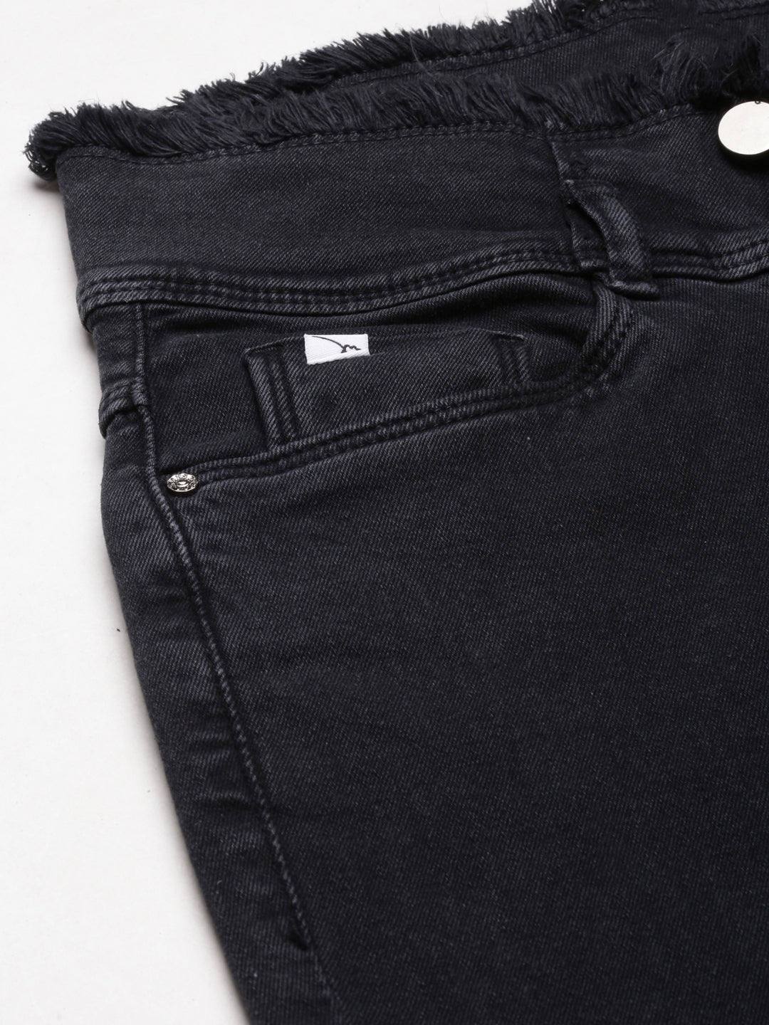 Women Black Solid Straight Fit Denim Jeans