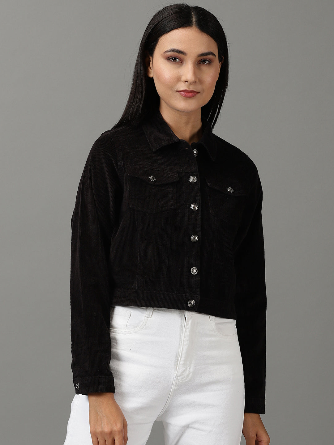 Women's Black Solid Open Front Jacket