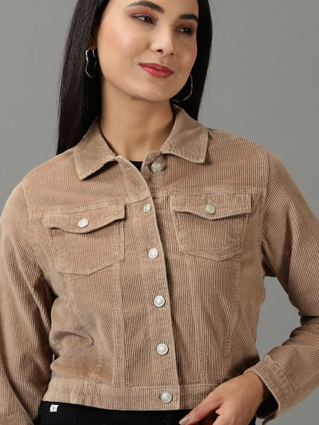 Women's Khaki Solid Open Front Jacket