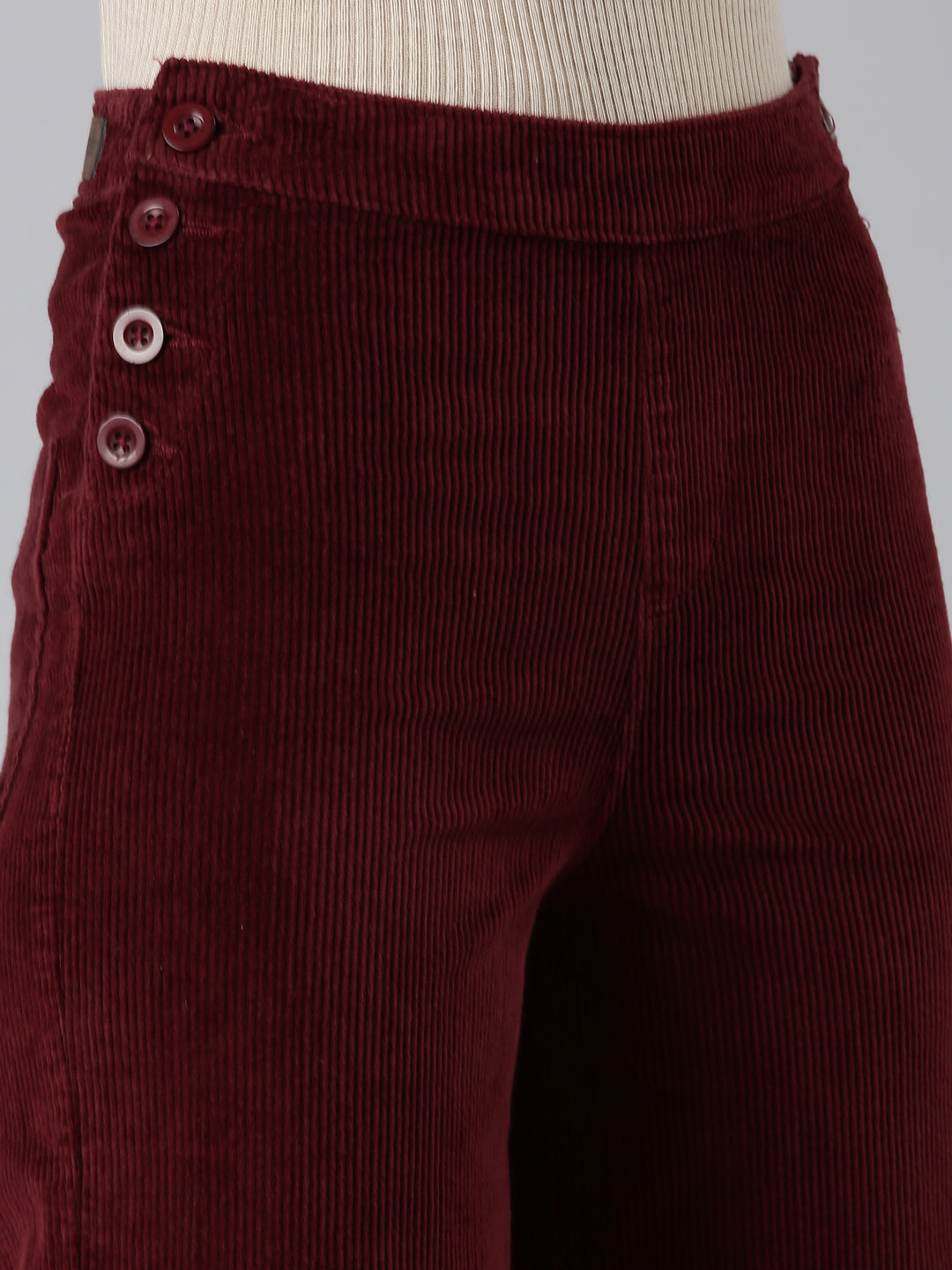 Women Burgundy Solid Parallel Trouser