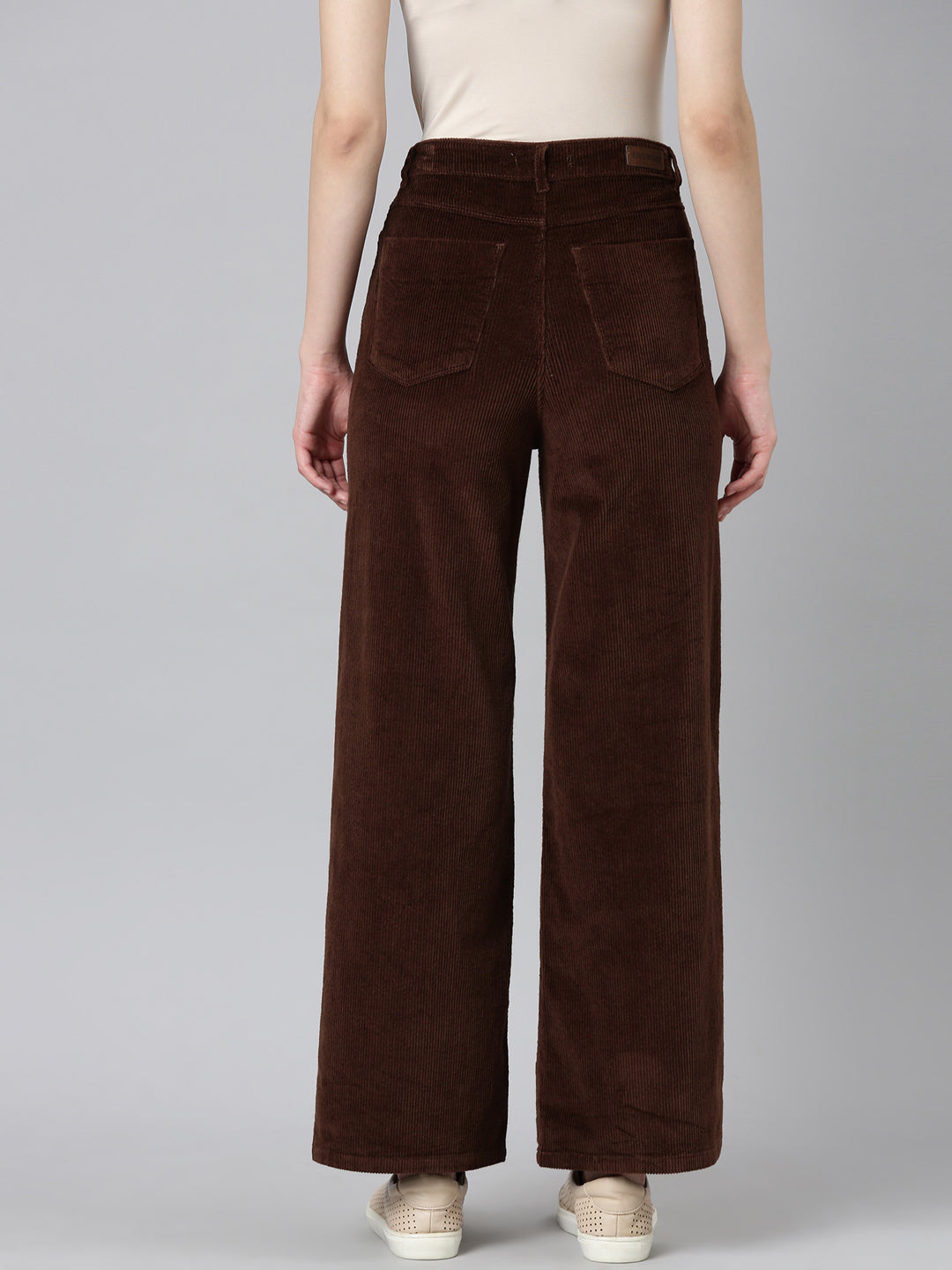 Women Coffee Brown Solid Parallel Trouser