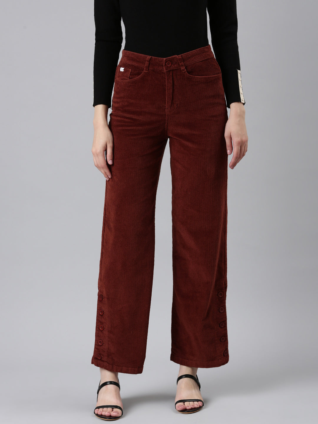 Women Rust Solid Parallel Trouser