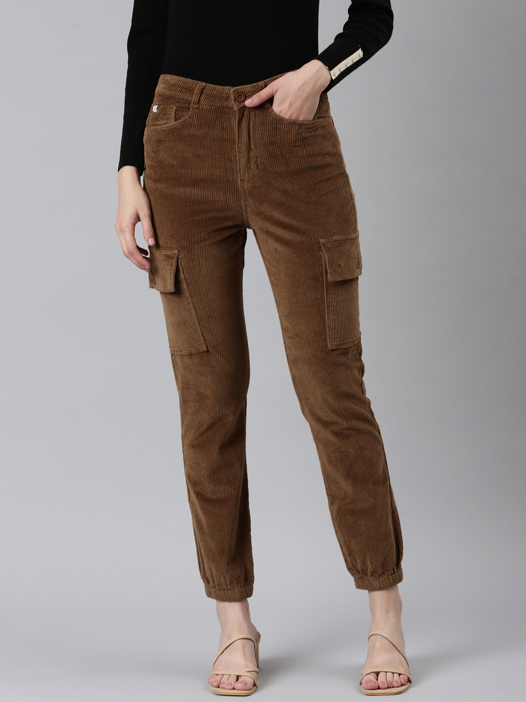 Women Coffee Brown Solid Joggers