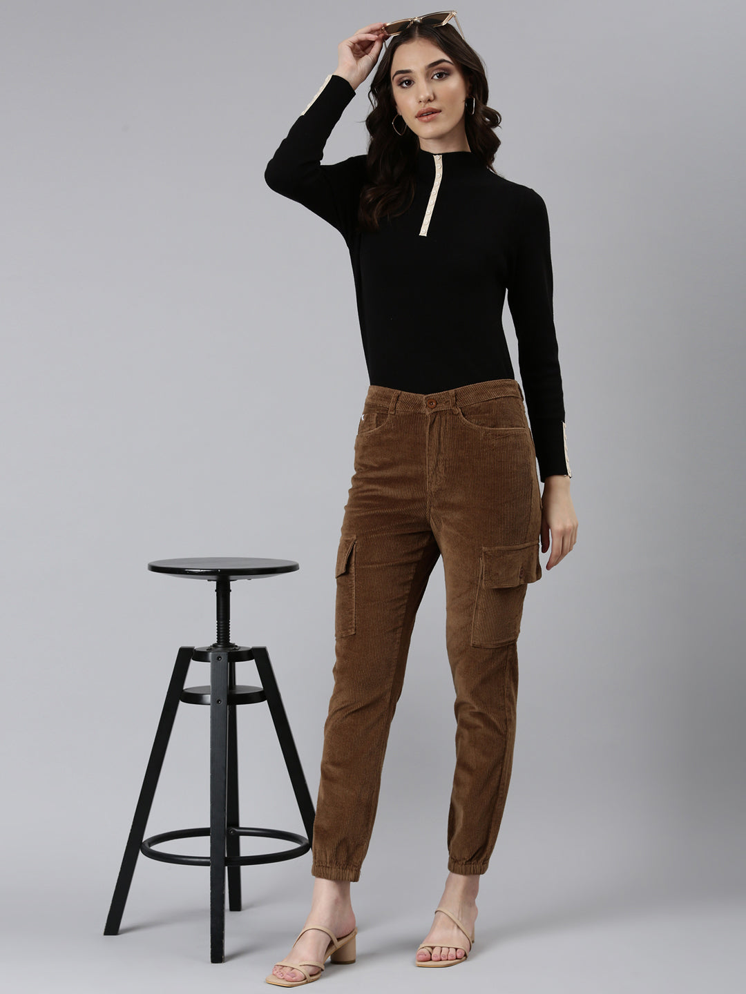 Women Coffee Brown Solid Joggers