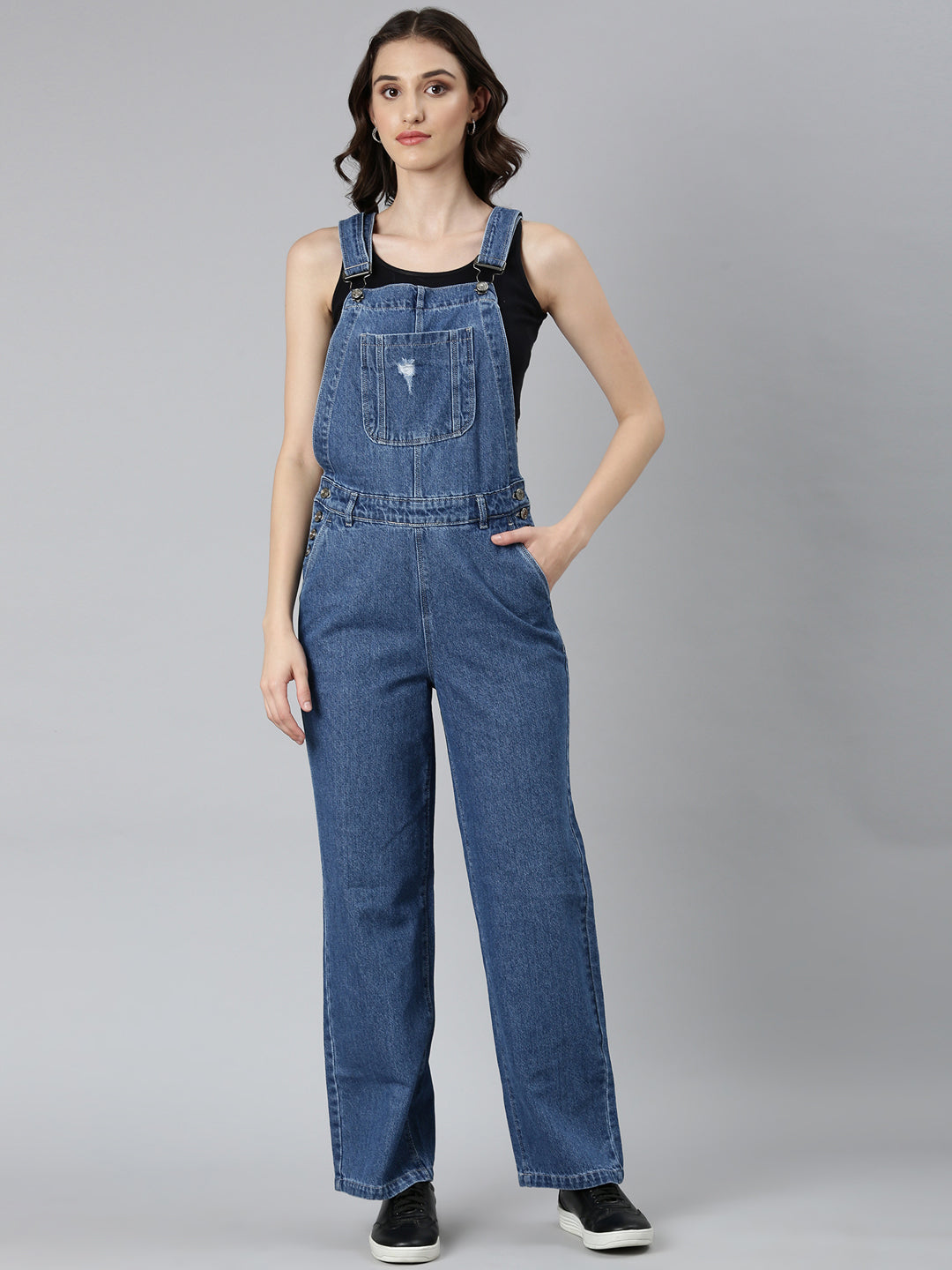 Women Blue Solid Dungaree