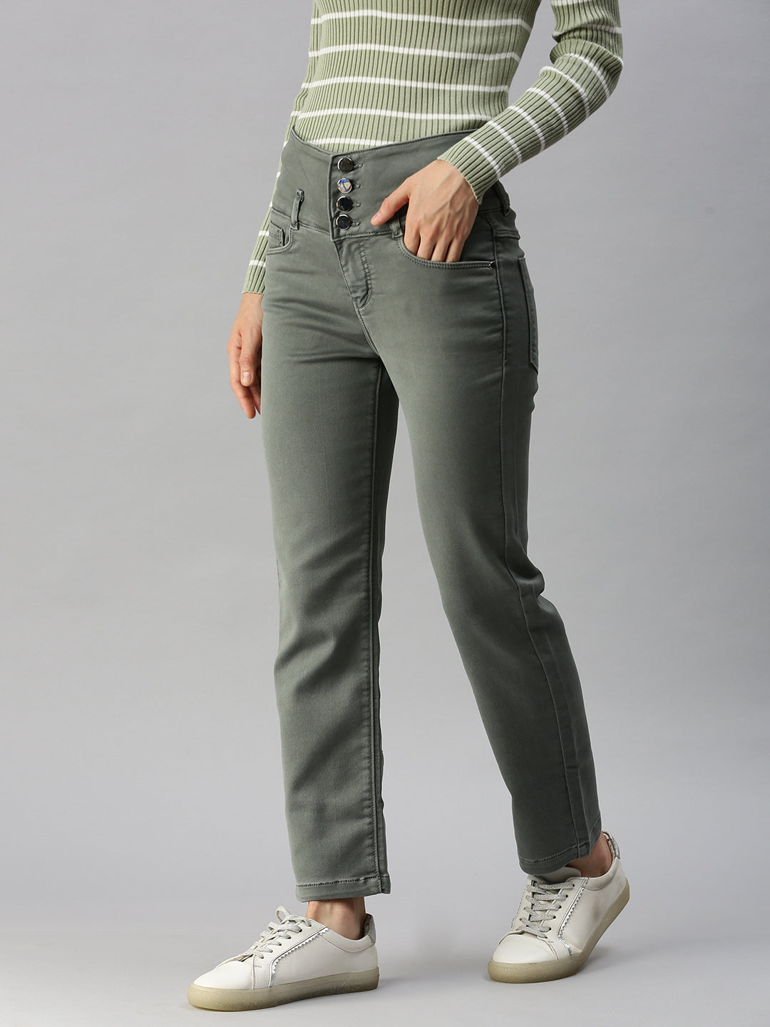 Women's Grey Solid Fit Denim Jeans