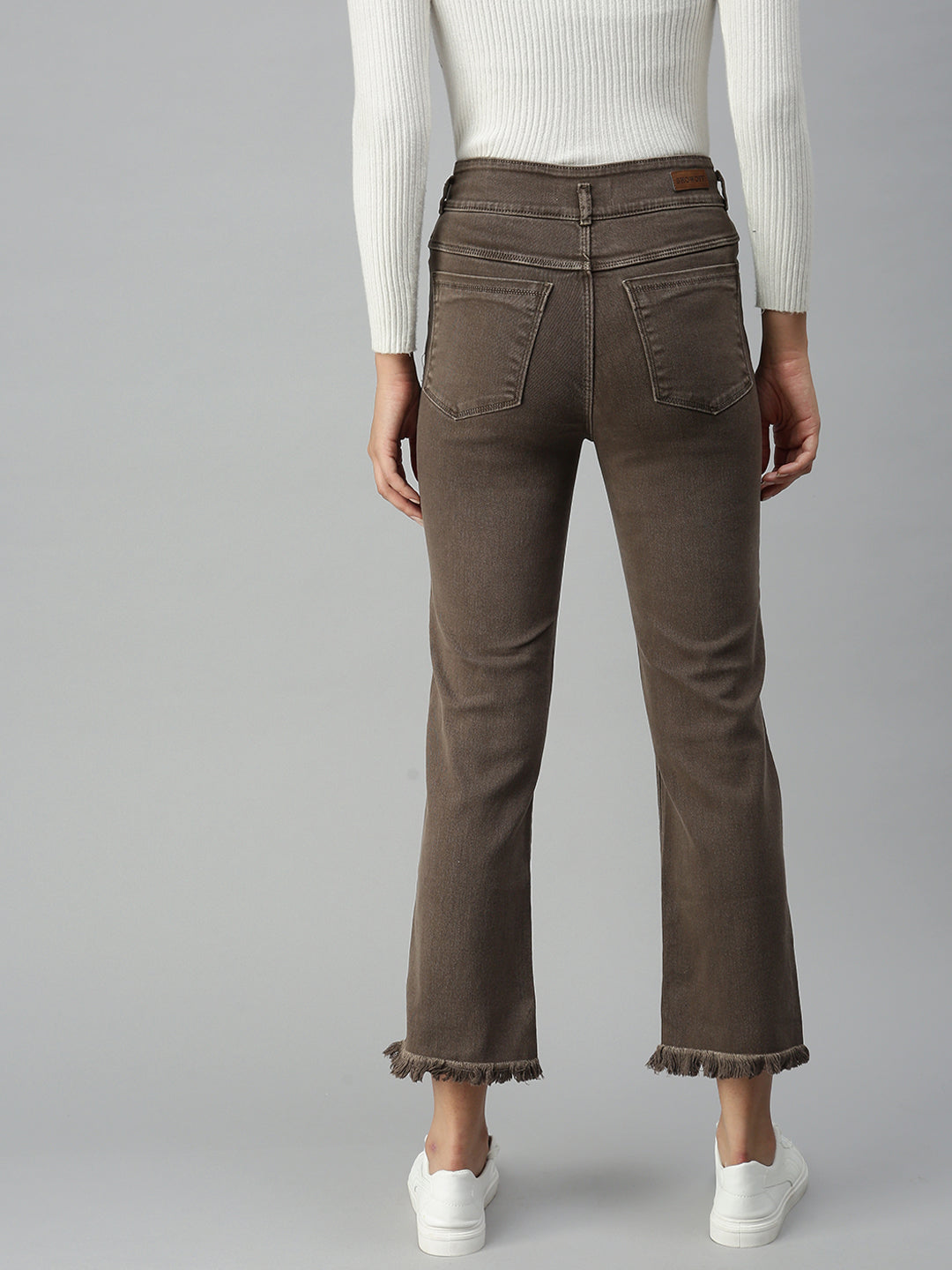 Women's Brown Solid Denim Straight Jeans