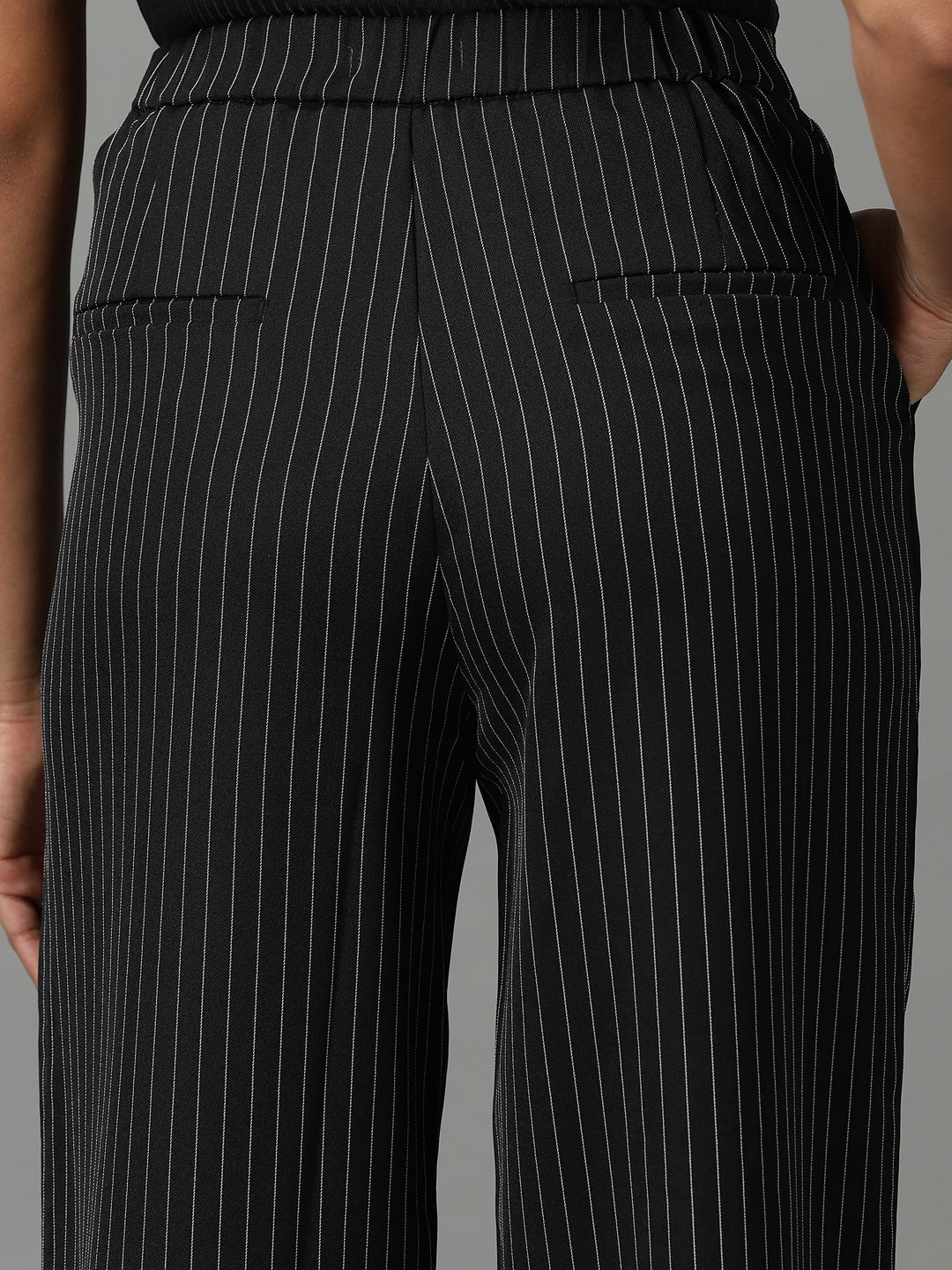 Women's Black Striped Formal Trouser