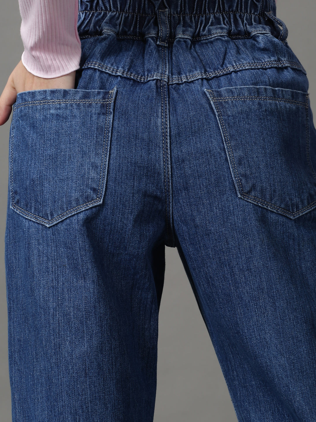 Women's Blue Solid Mom Fit Denim Jeans