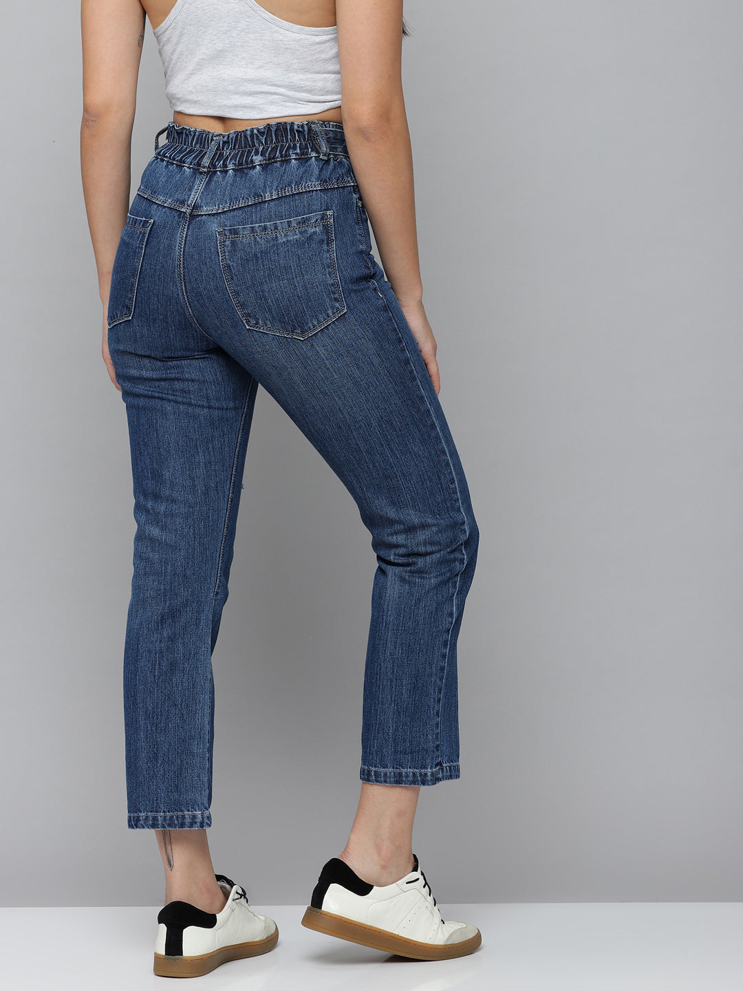 Women's Navy Blue Solid Relaxed Fit Denim Jeans
