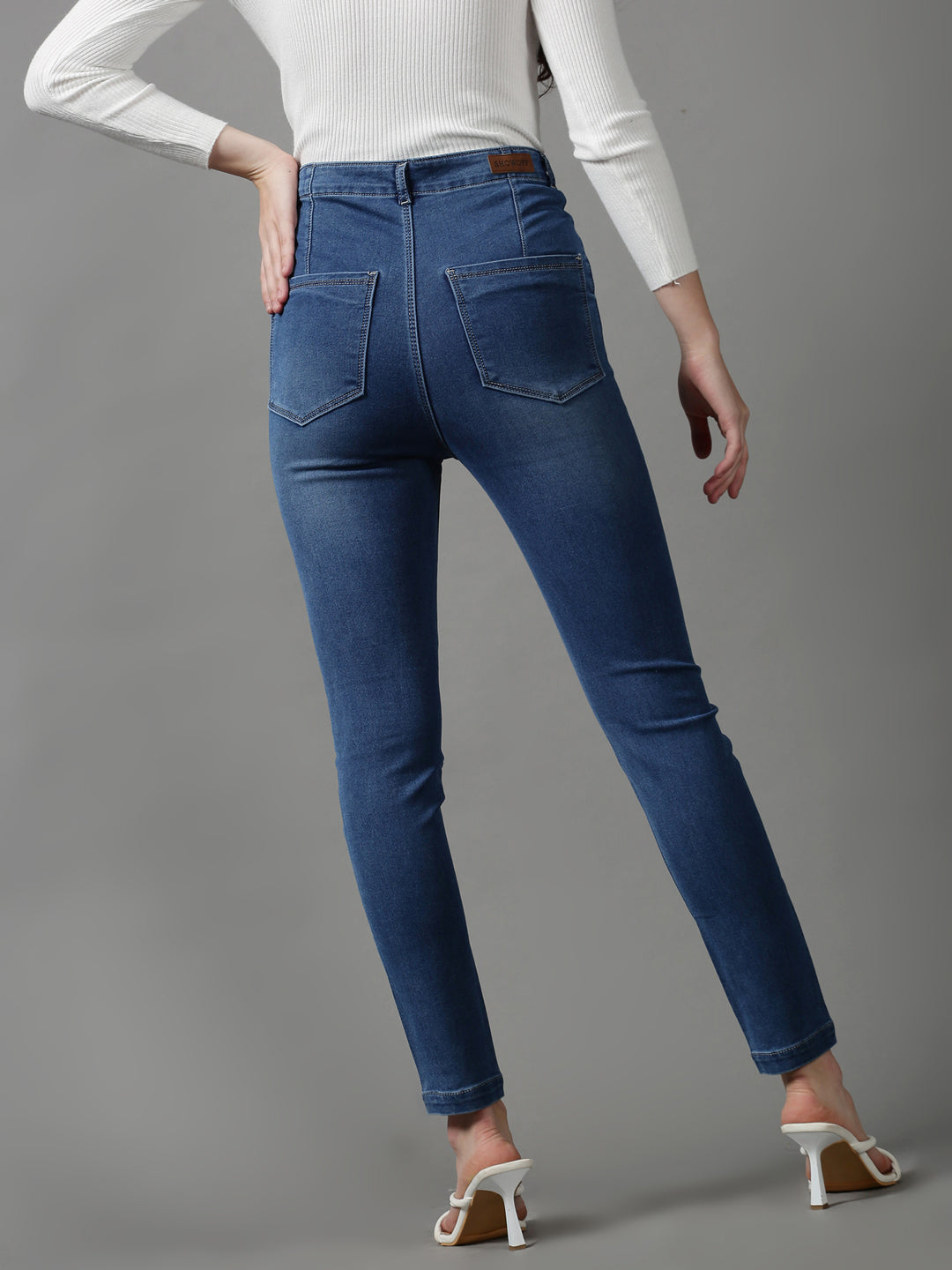 Women's Blue Solid Skinny Fit Denim Jeans