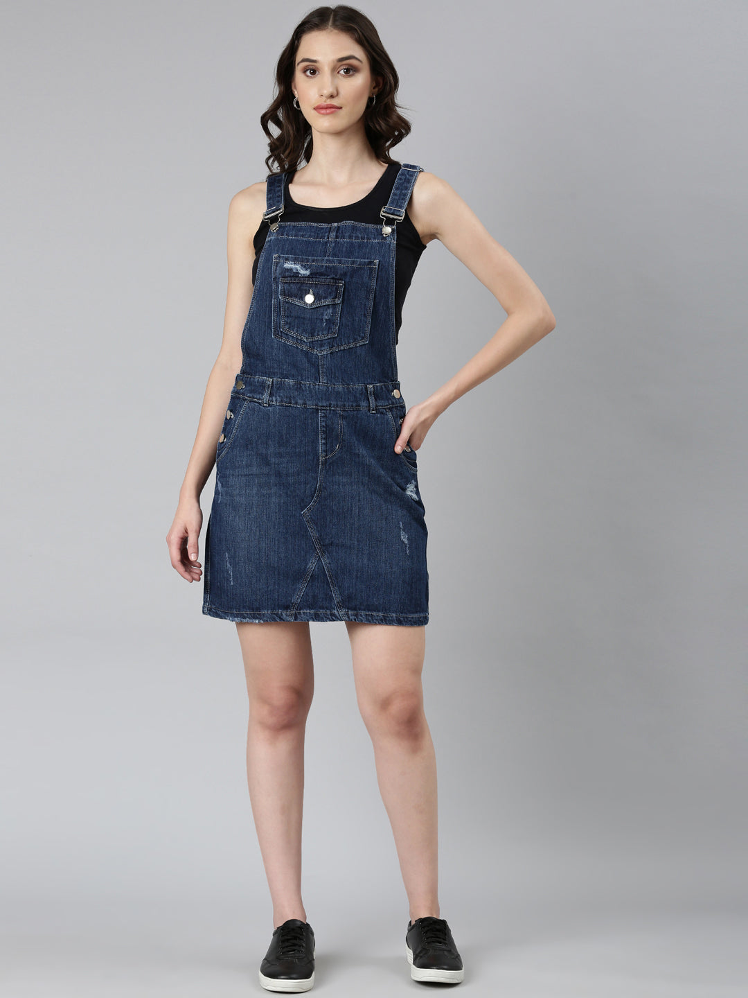 Women Navy Blue Solid Dungaree