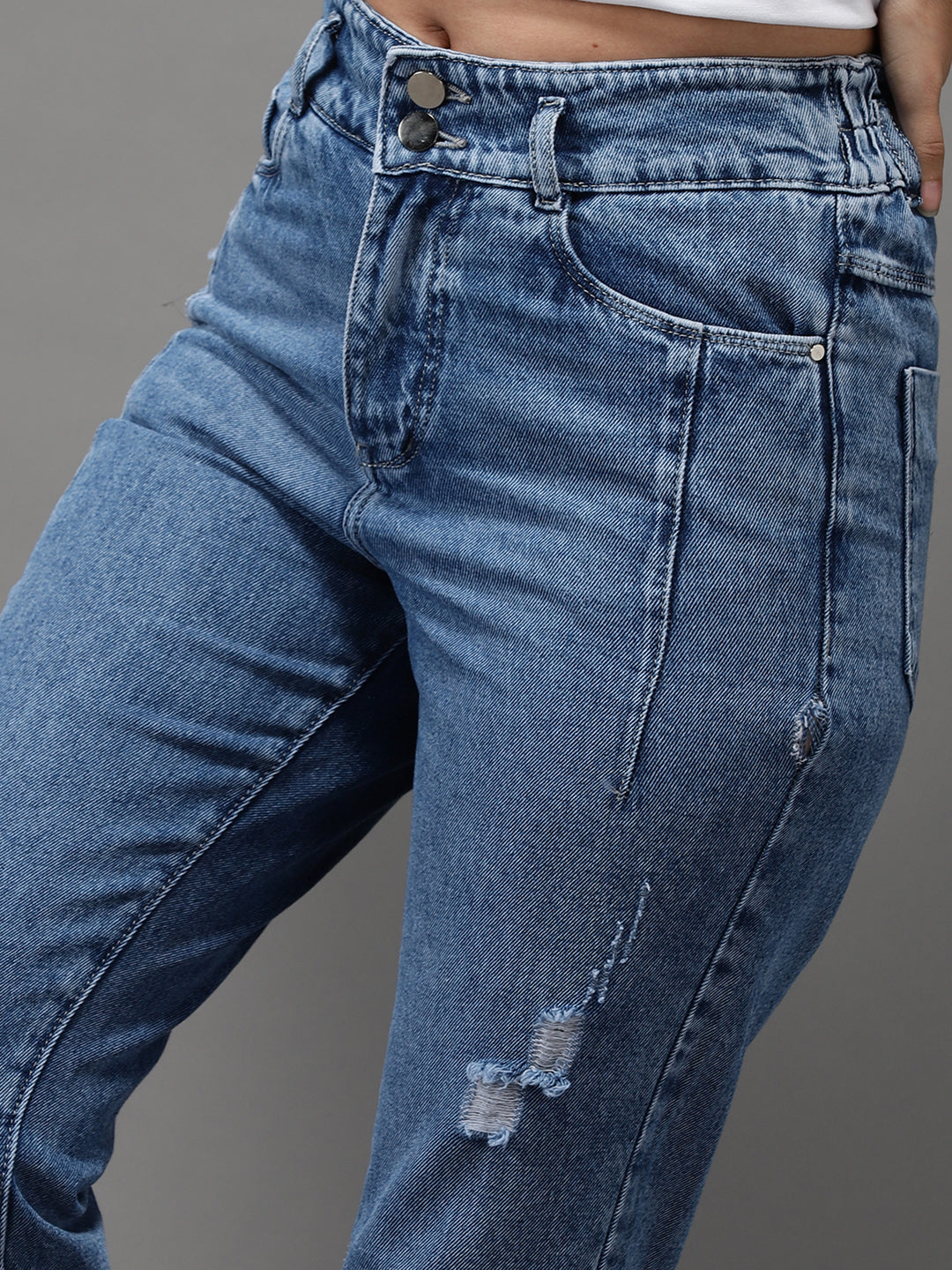 Women's Blue Solid Straight Fit Denim Jeans