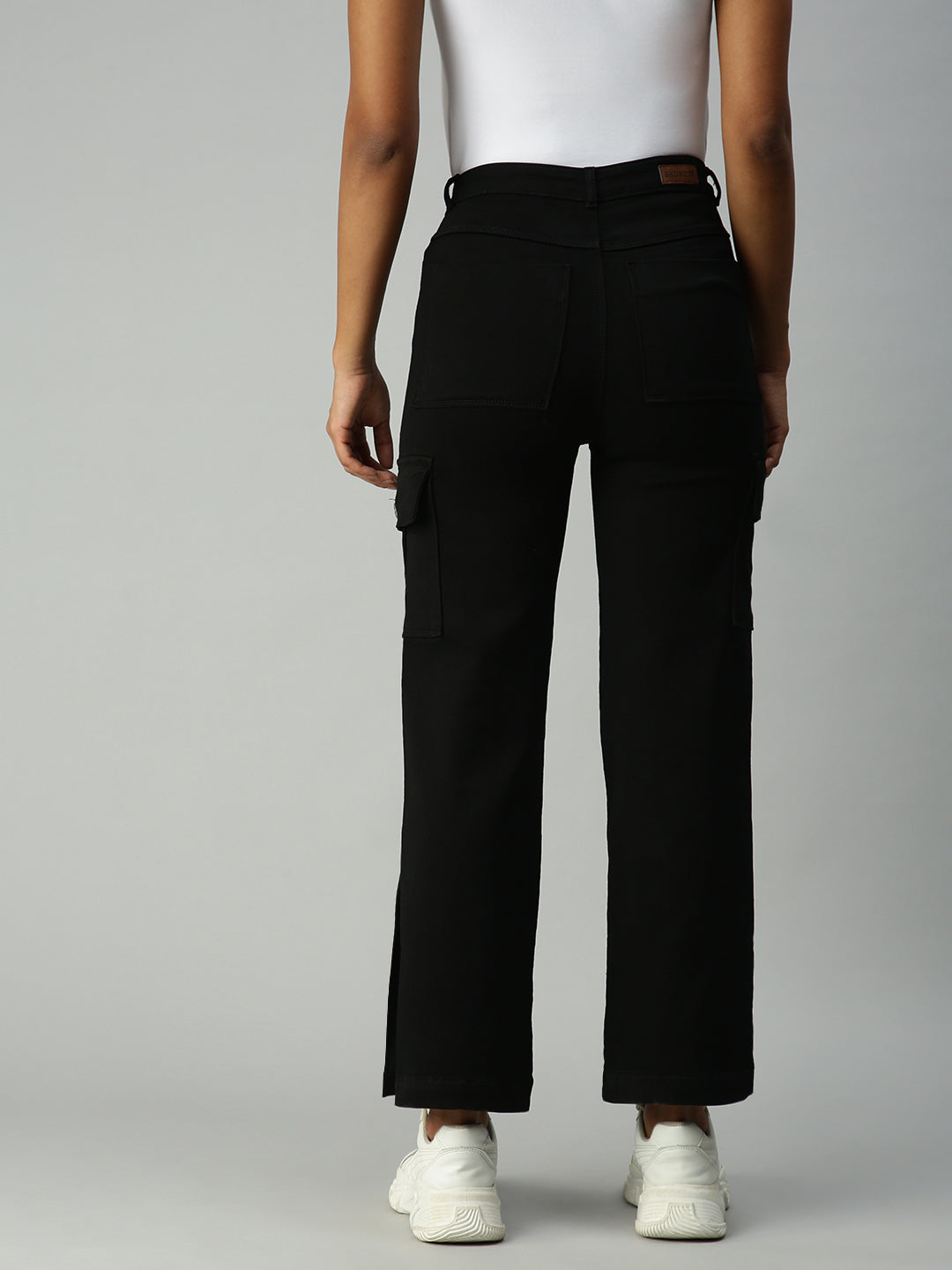 Women's Black Solid Denim Wide Leg Jeans