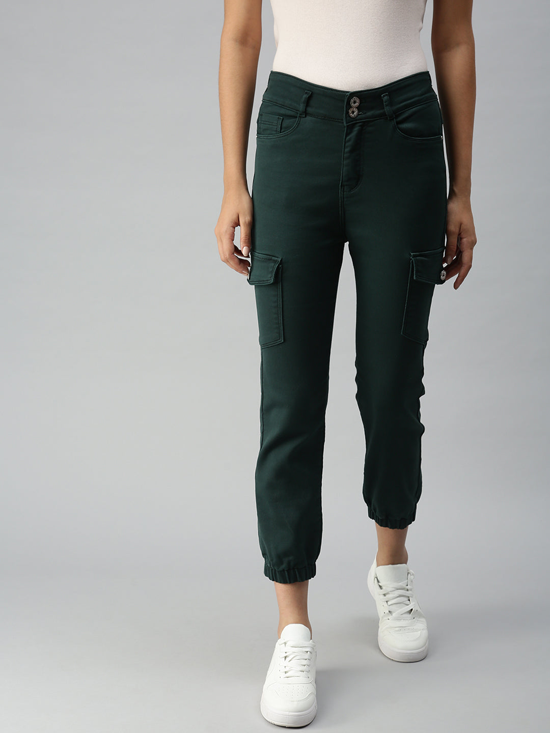 Women's Green Solid Denim Jeans