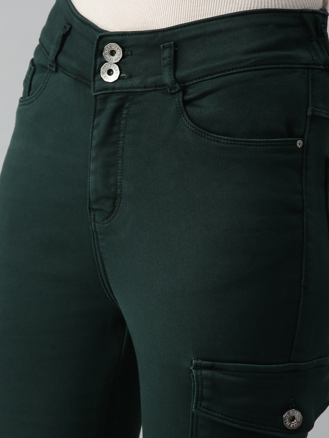 Women's Green Solid Denim Jeans