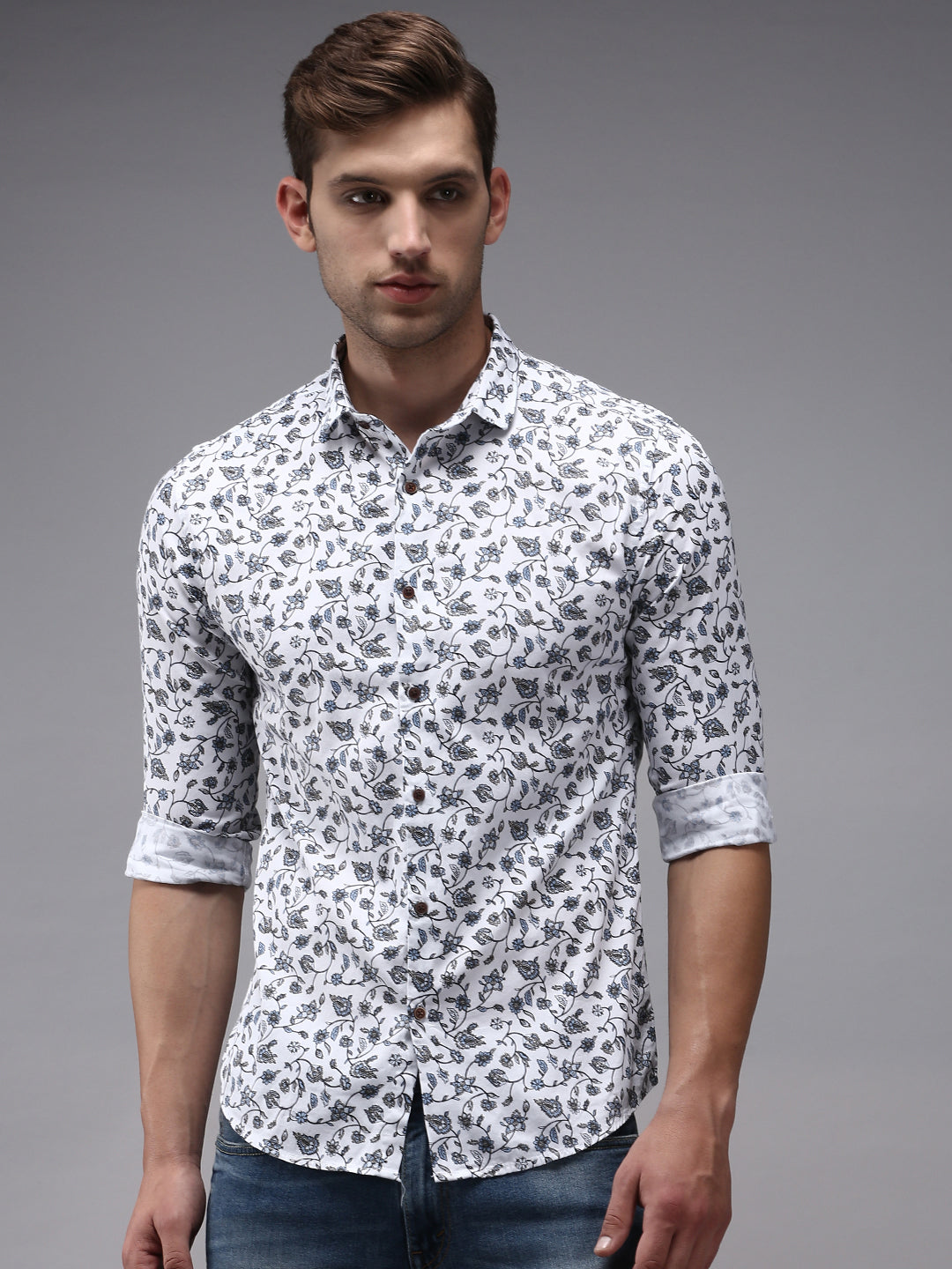 Men White Printed Casual Shirt