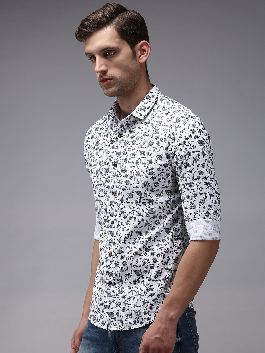 Men White Printed Casual Shirt