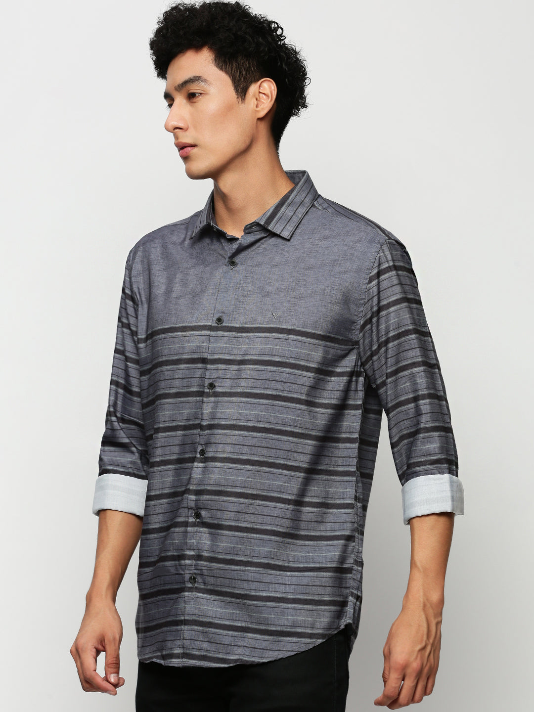 Men Grey Striped Casual Casual Shirts