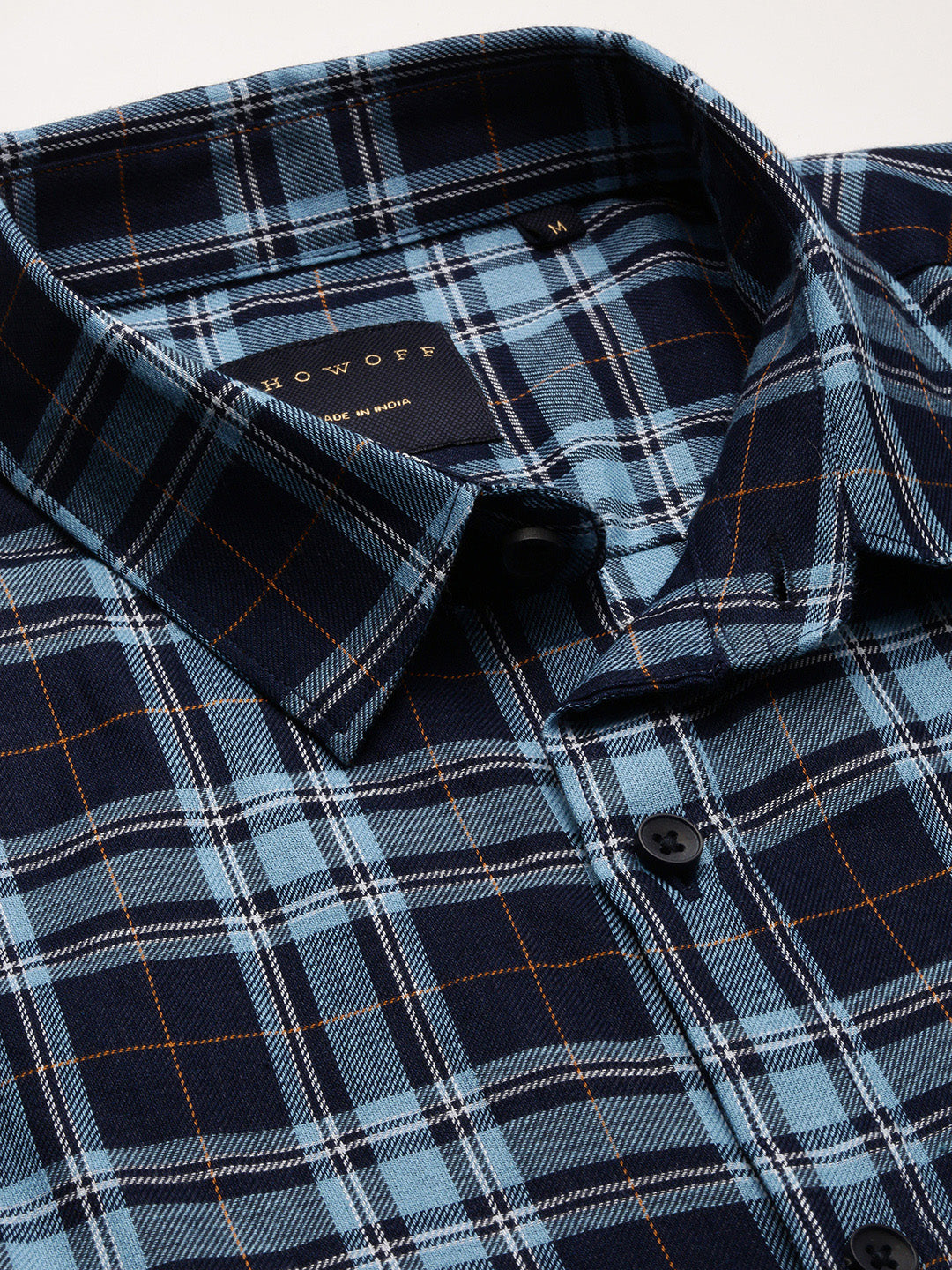 Men Spread Collar Tartan Checks Blue Shirt