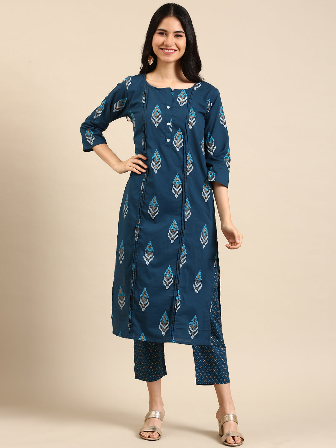 Women's Teal Printed Kurta Set