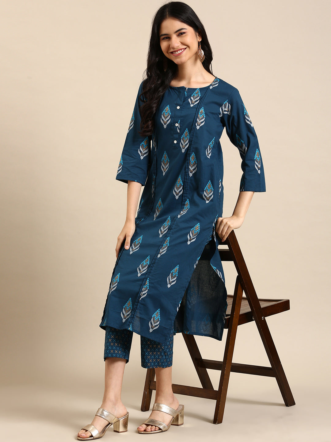 Women's Teal Printed Kurta Set