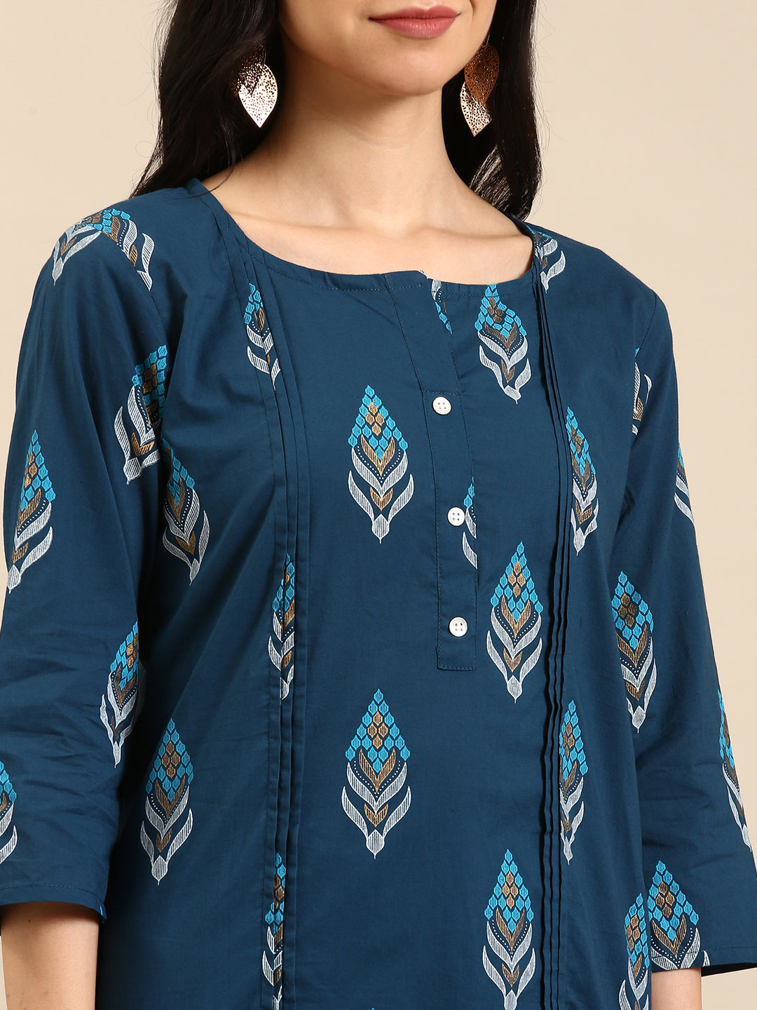 Women's Teal Printed Kurta Set