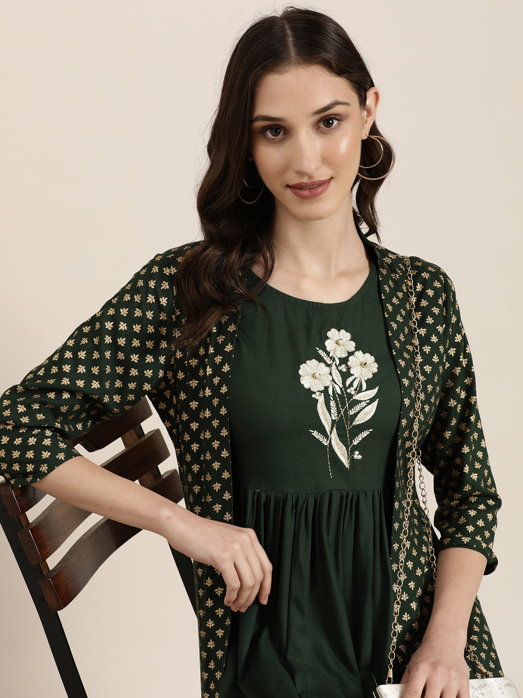 Women Green Solid Anarkali Kurta