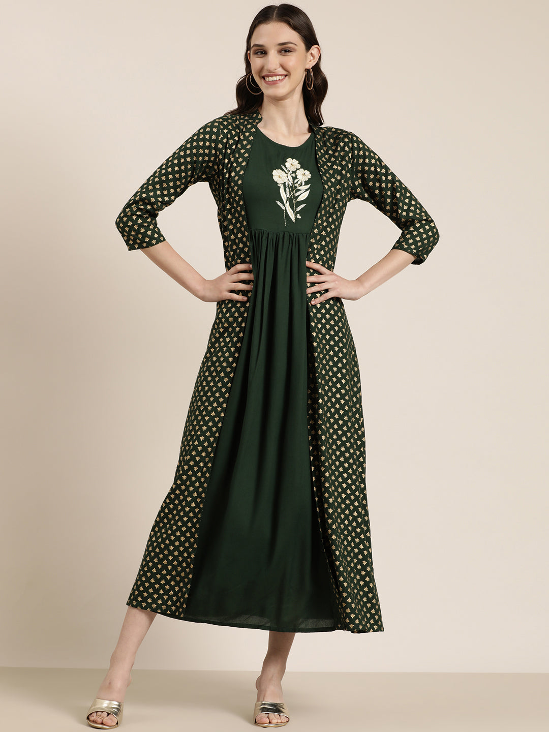 Women Green Solid Anarkali Kurta