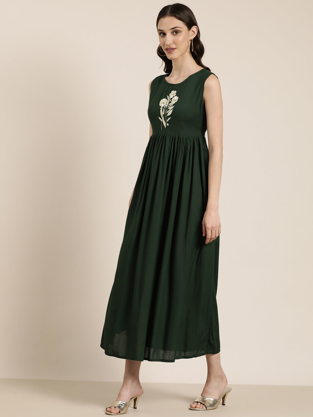 Women Green Solid Anarkali Kurta