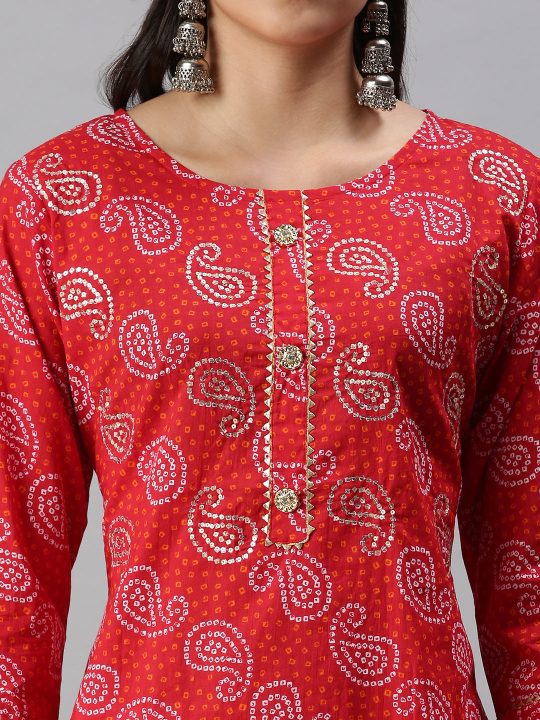 Women's Red Printed Straight Kurta