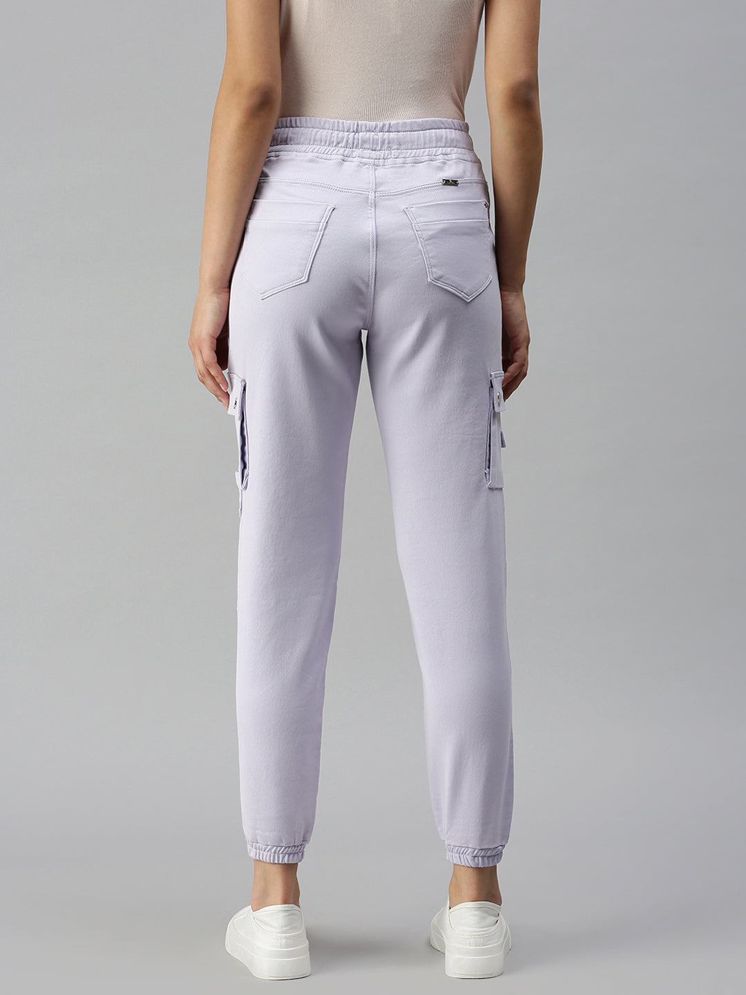 Women's Lavender Solid Jogger Denim Jeans