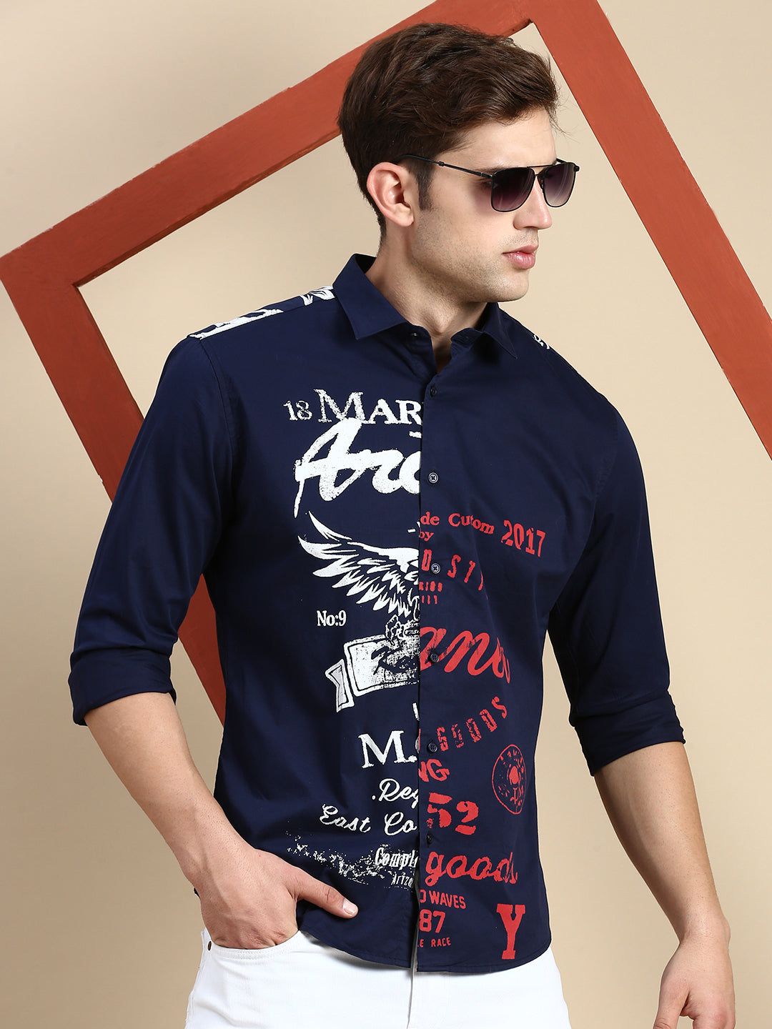 Men Navy Printed Casual Shirt