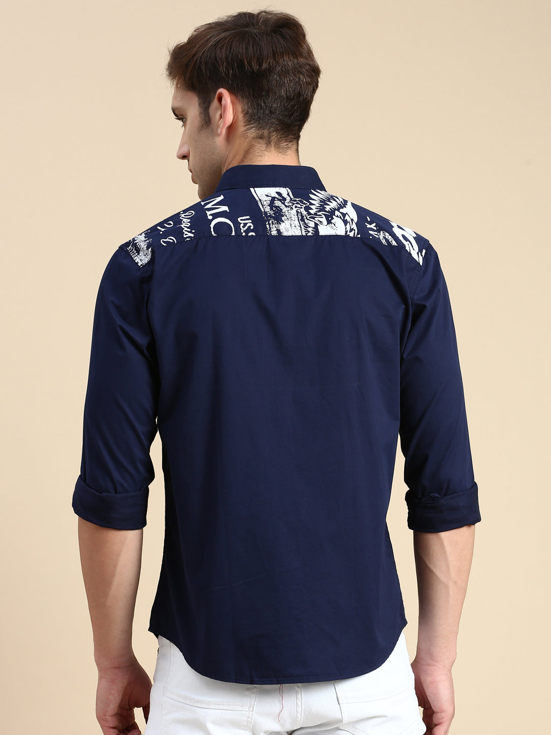 Men Navy Printed Casual Shirt