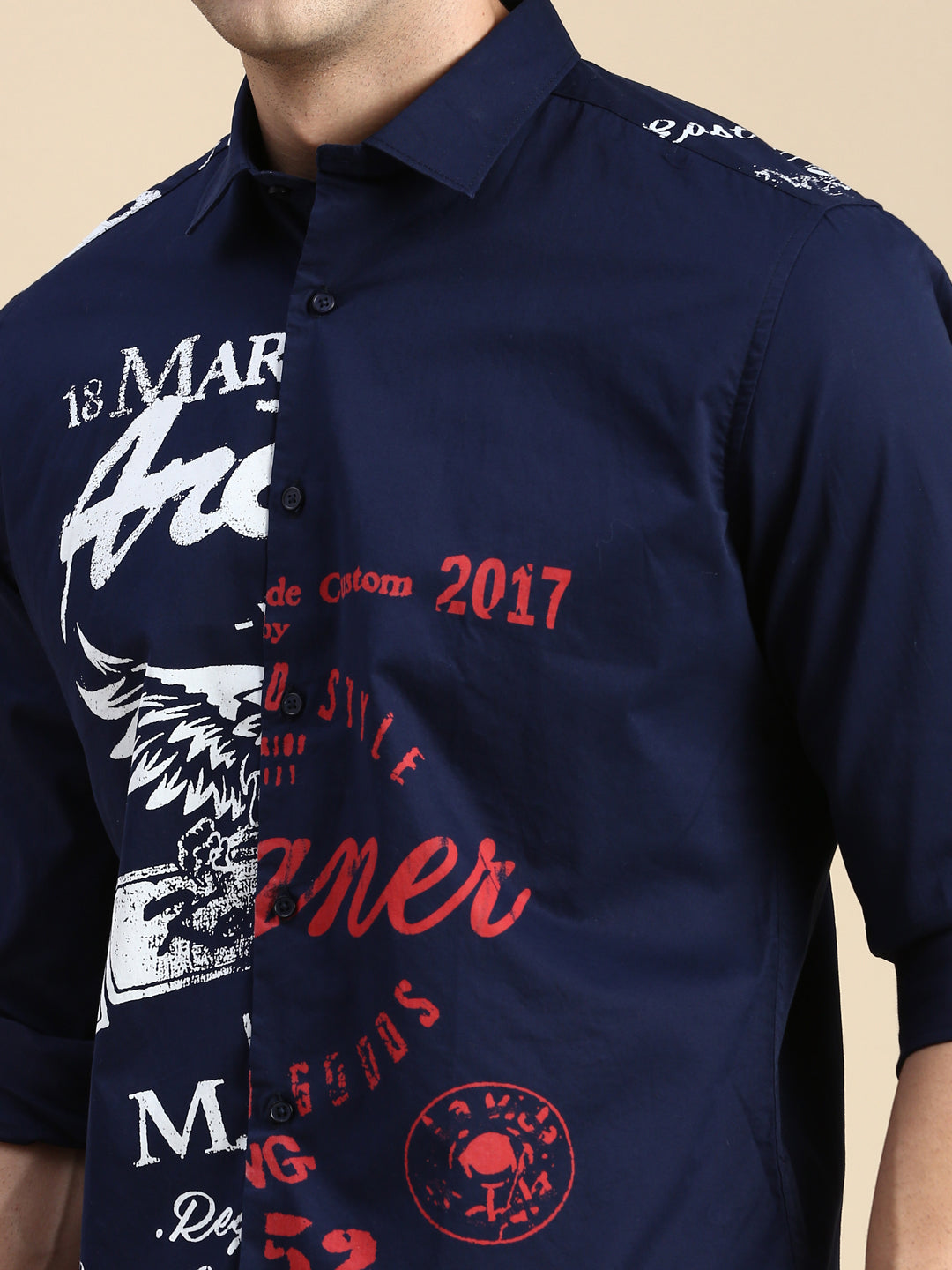 Men Navy Printed Casual Shirt