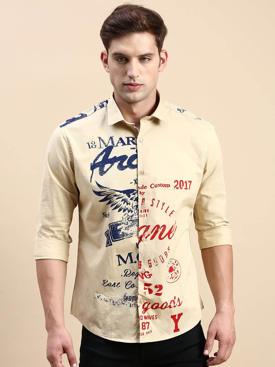 Men Khaki Printed Casual Shirt