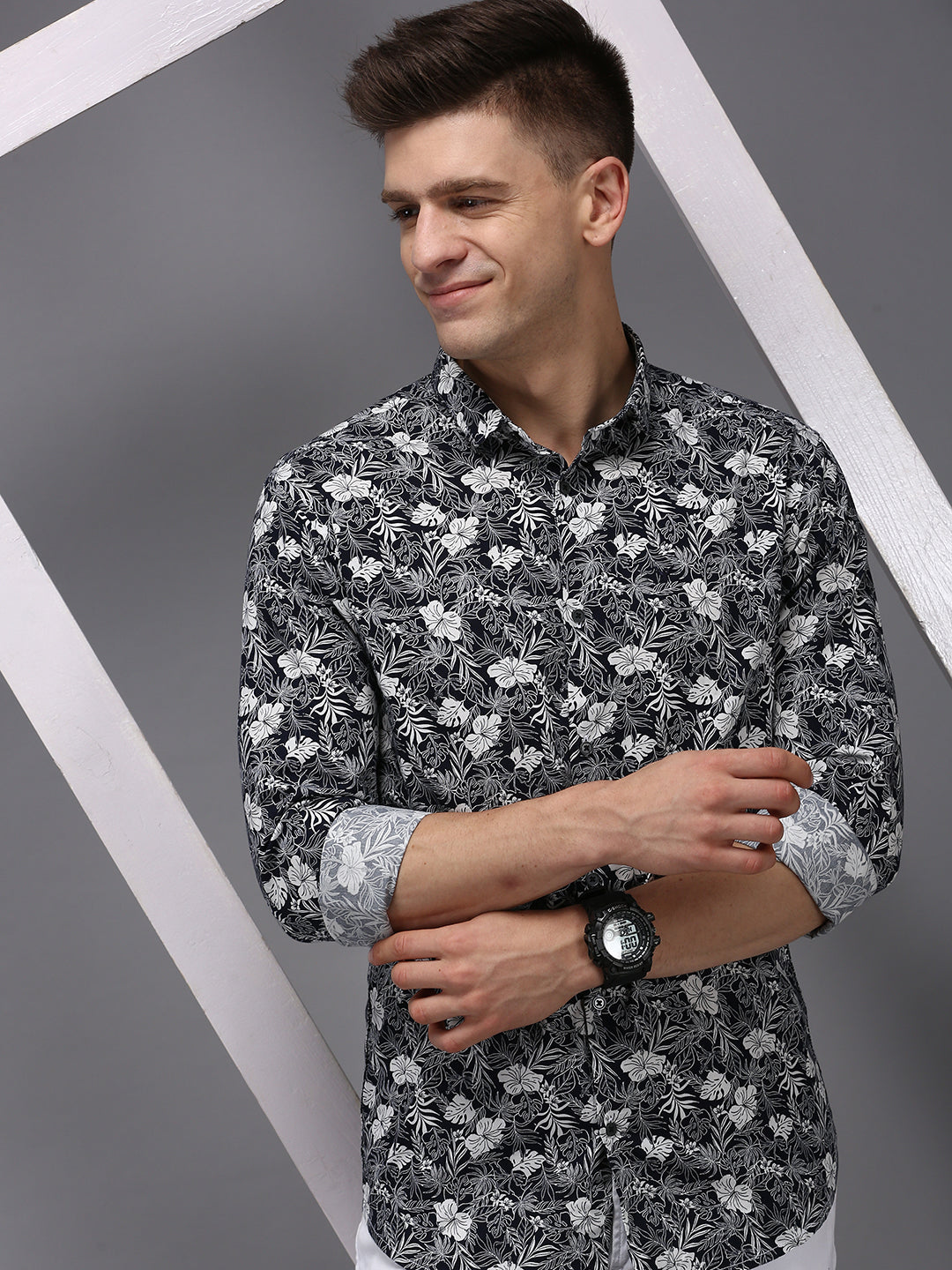 Men Blue Printed Casual Shirt