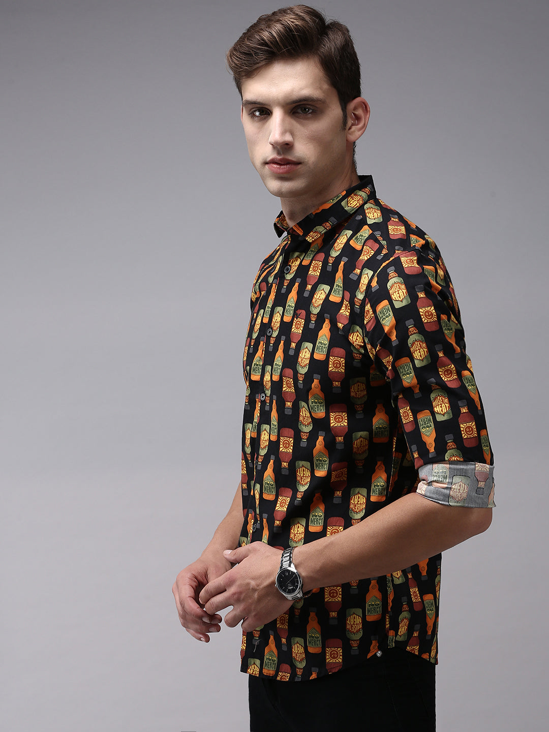 Men Black Printed Casual Shirt