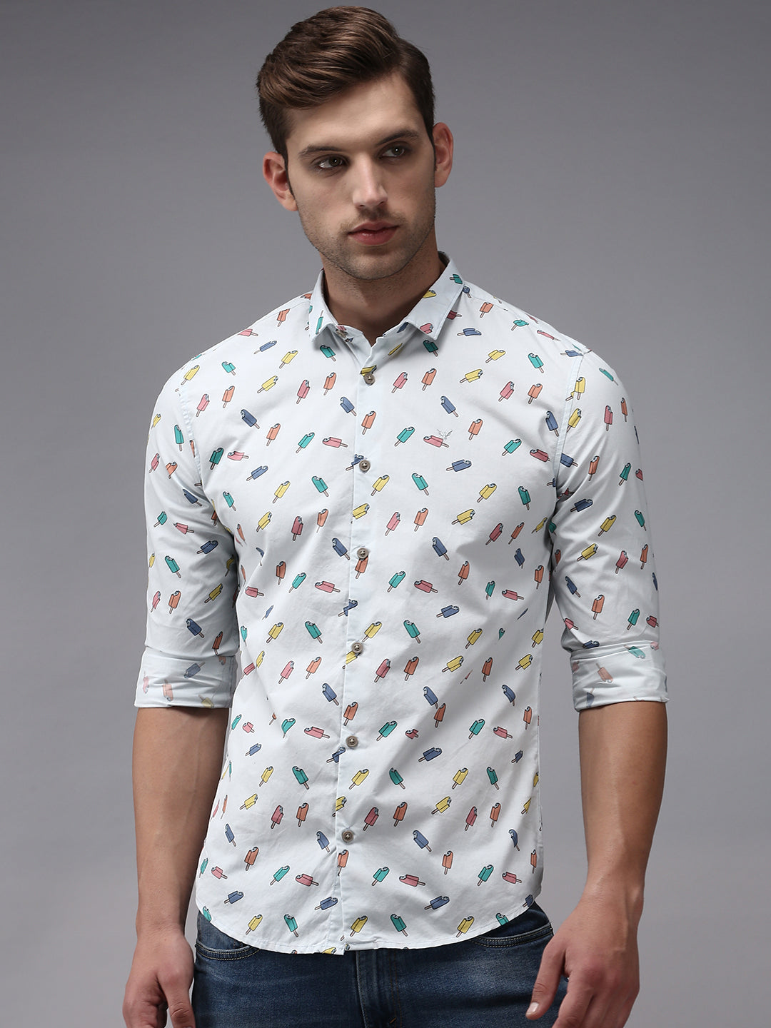 Men Blue Printed Casual Shirt