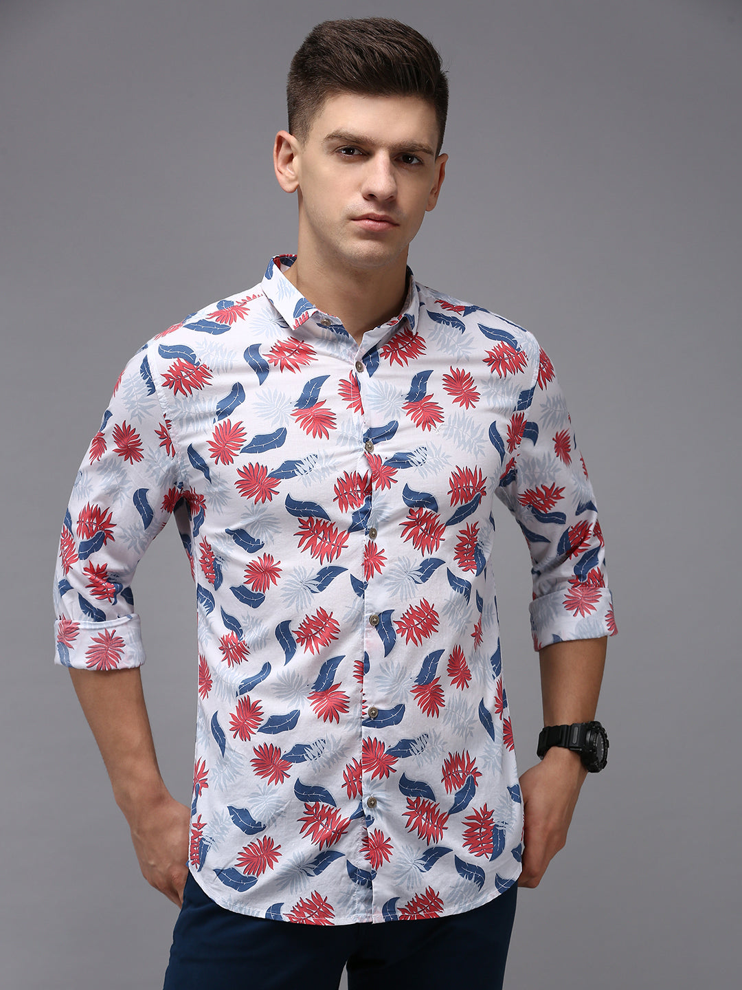 Men White Printed Casual Shirt