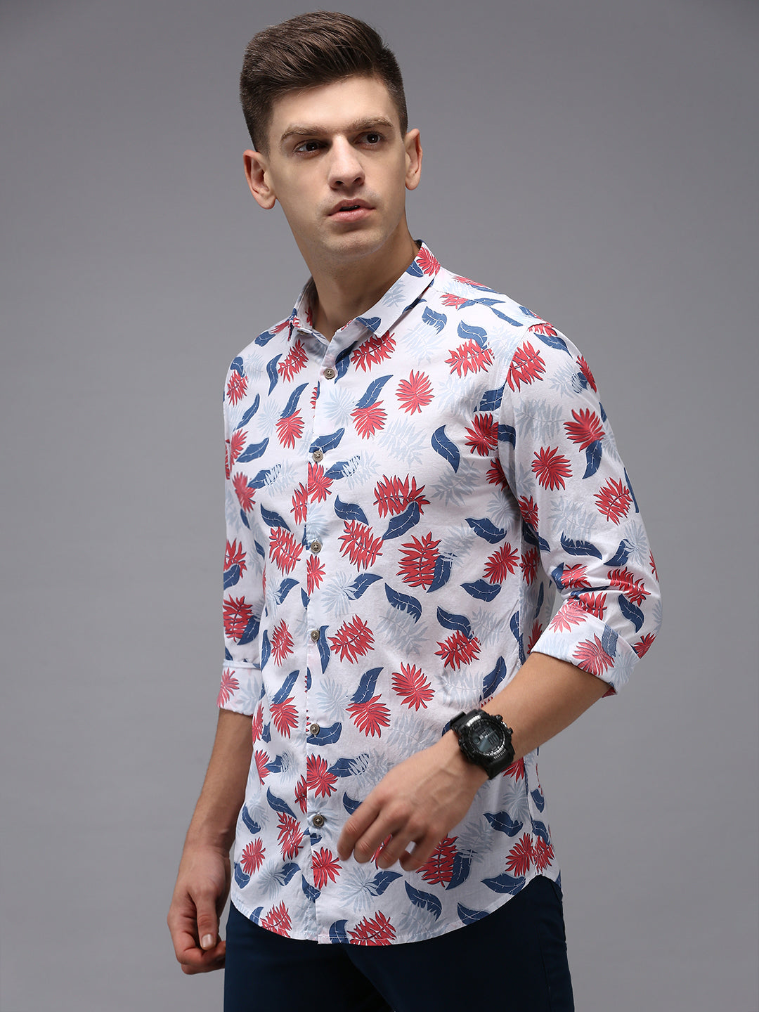 Men White Printed Casual Shirt