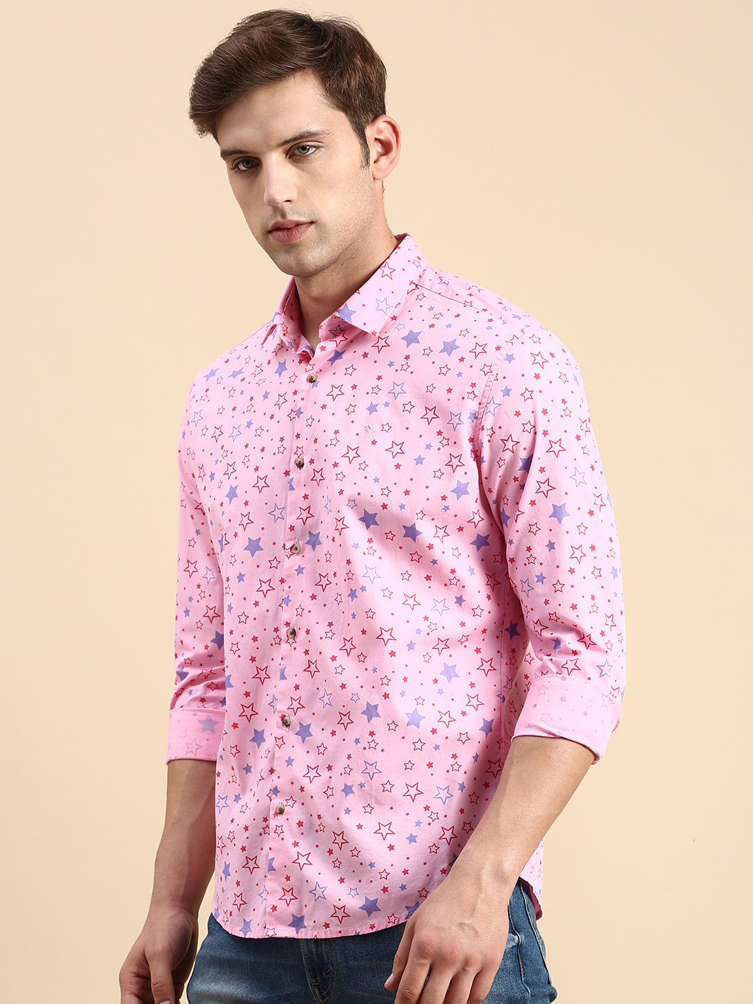 Men Pink Printed Casual Shirt