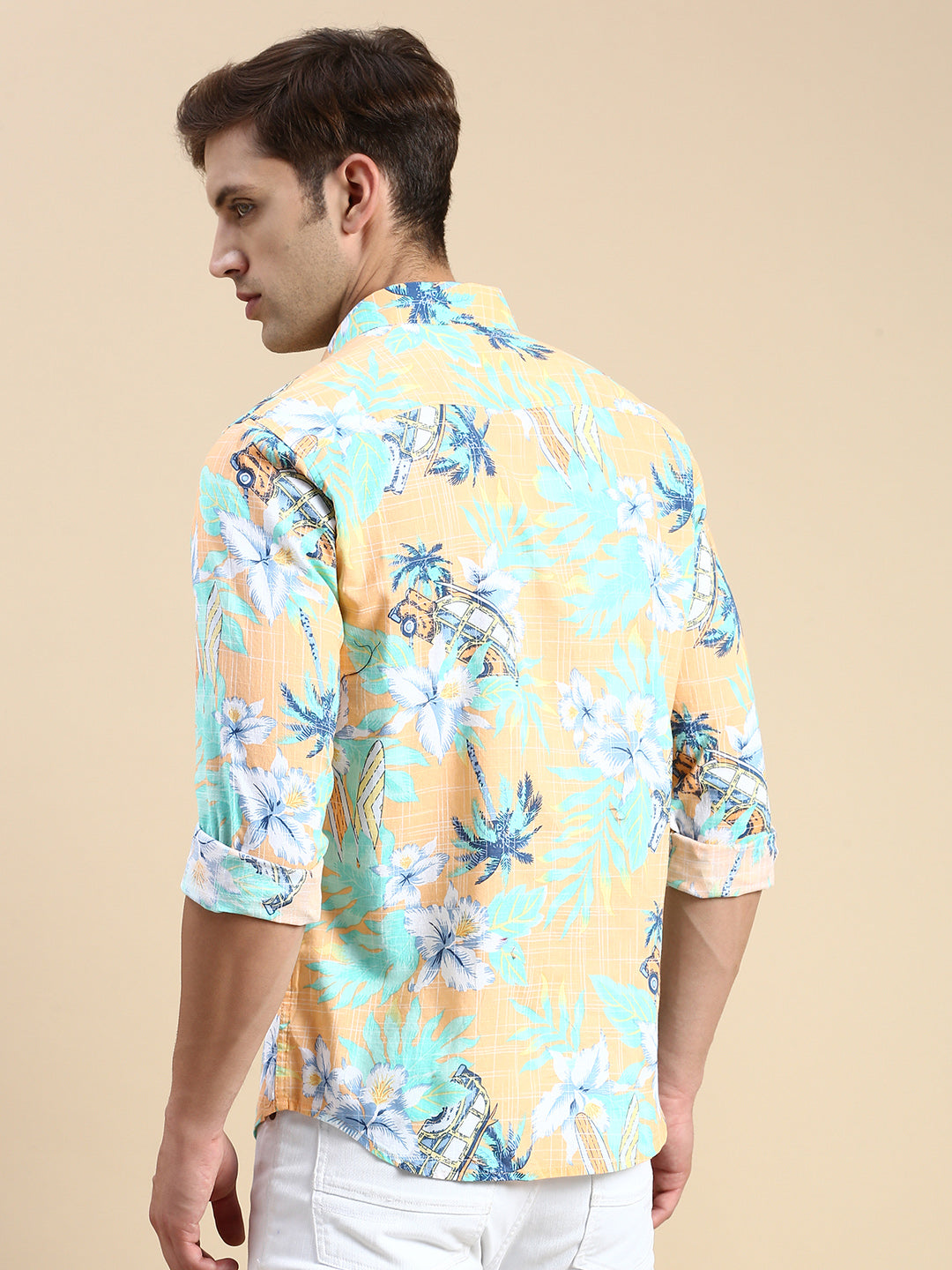 Men Orange Printed Casual Shirt