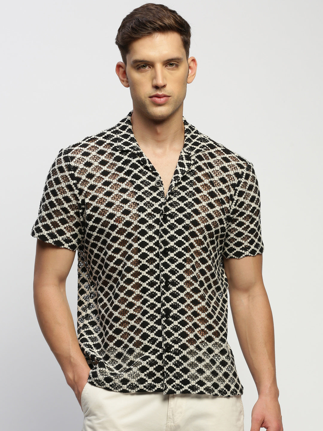 Men Cream Geometrical Shirt