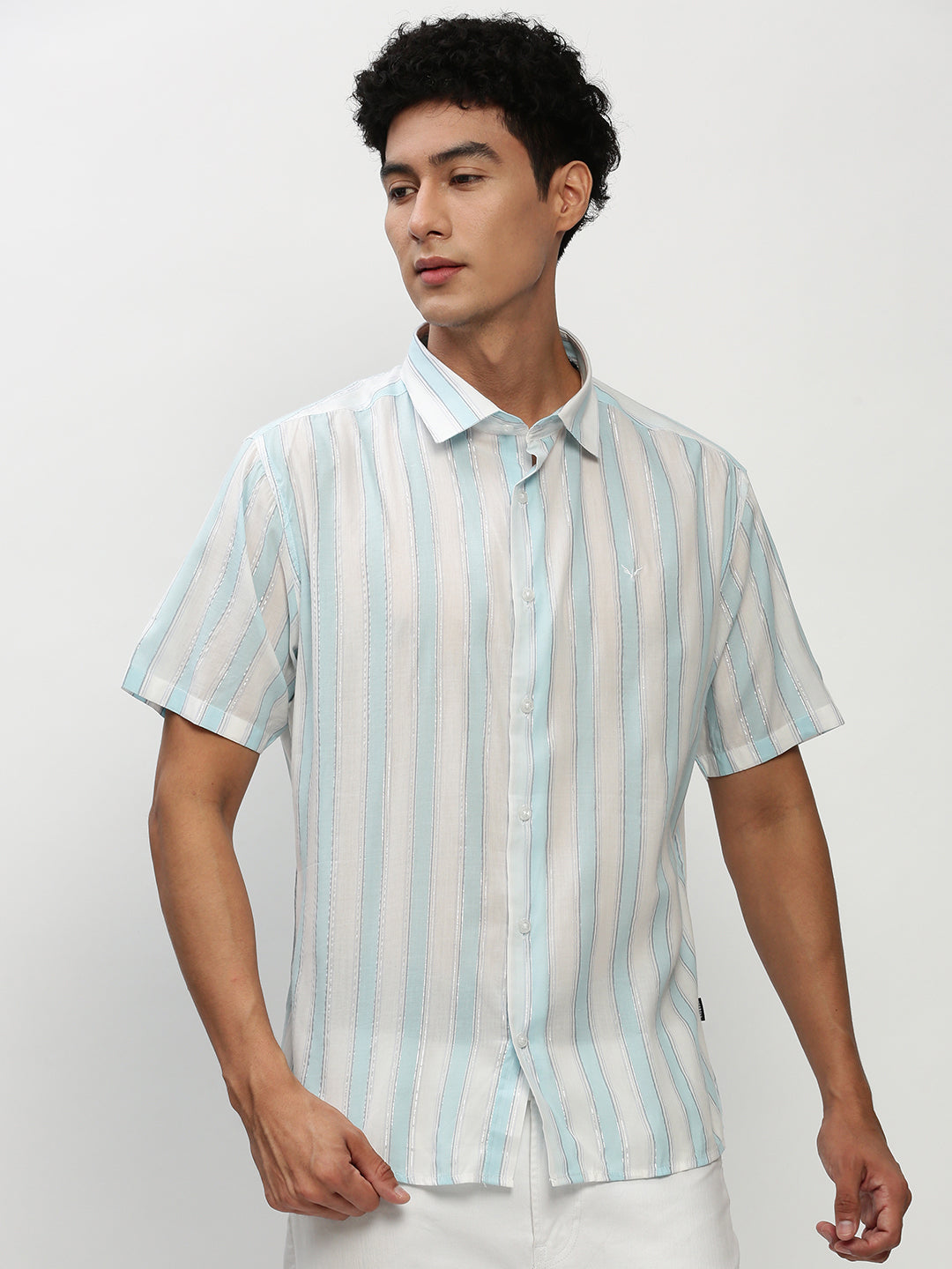 Men White Striped Casual Casual Shirts