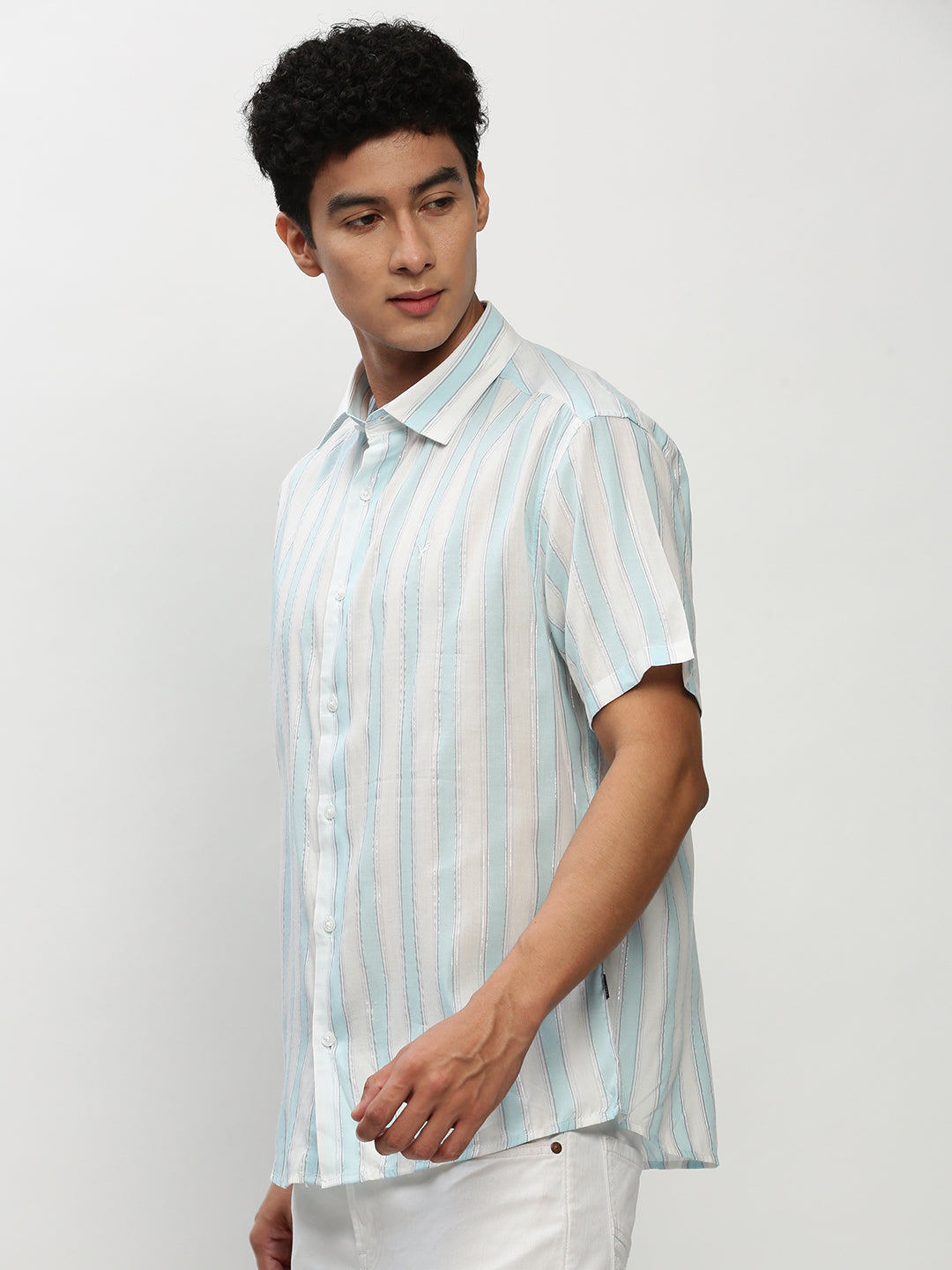 Men White Striped Casual Casual Shirts